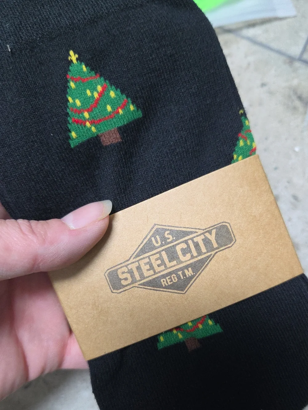 Steel City Black Men's Holiday Crew Socks with Christmas Tree